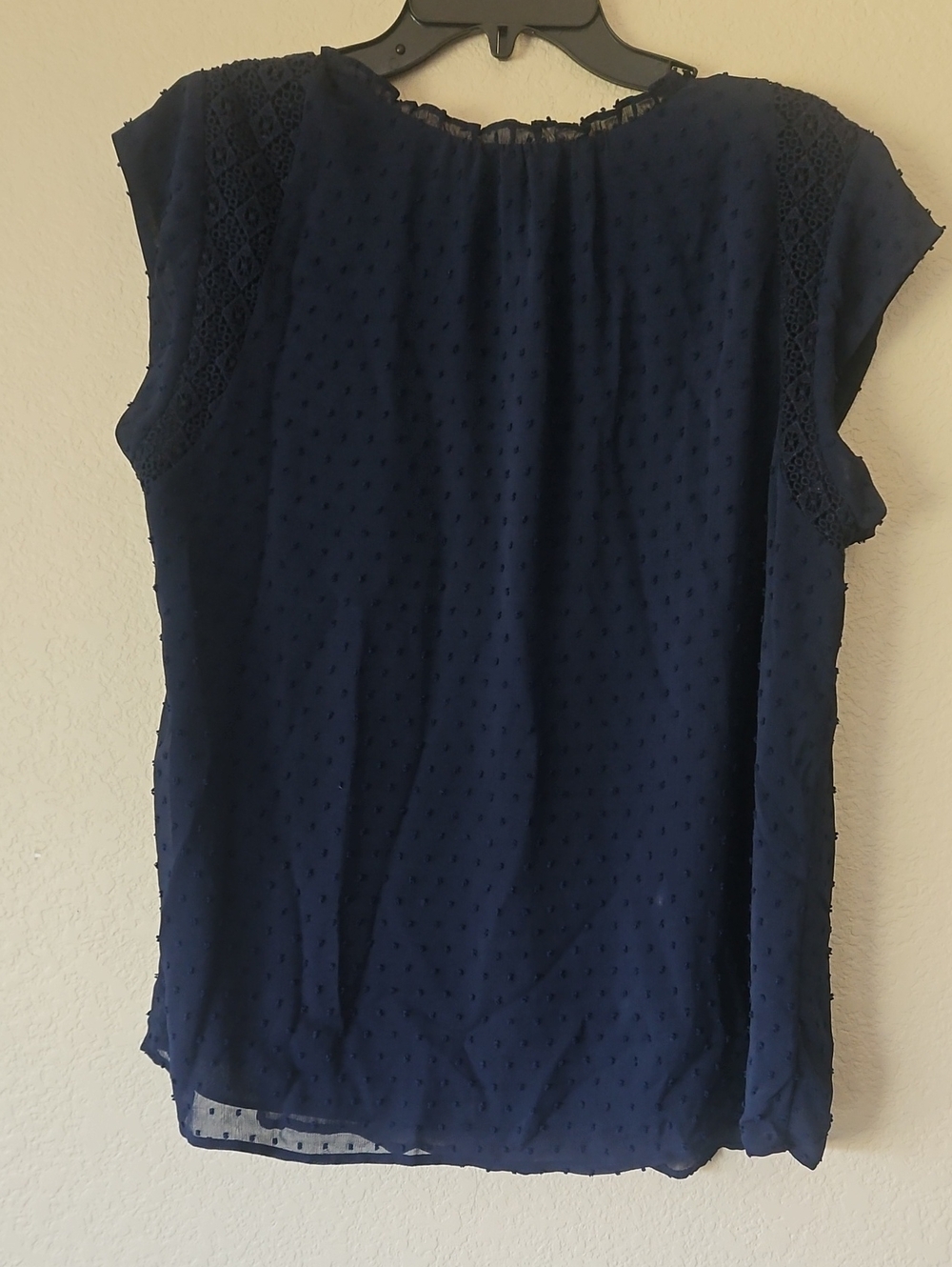 Daniel Rainn Navy Swiss Dot Short Sleeve Blouse Large - Picture 5 of 5
